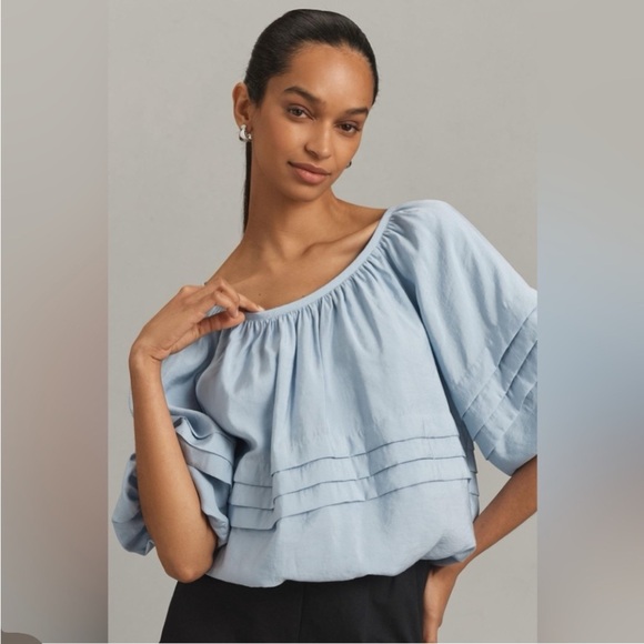 Anthropologie Maeve Short Sleeve Bubble Tiered Top NWOT - Picture 1 of 7